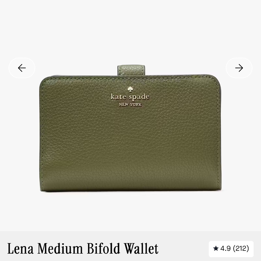 Kate Spade Lena Olive Green Leather Medium Bifold Wallet